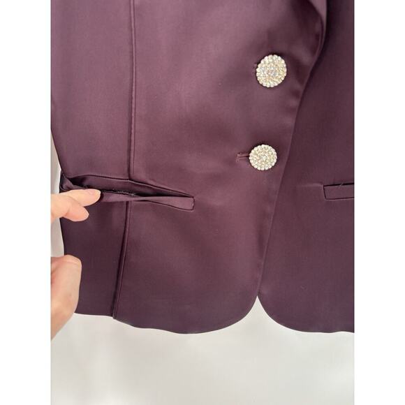 Cache Vintage Blazer Womens Small Burgundy Purple Satin Rhinestone Jacket Button - Picture 7 of 16